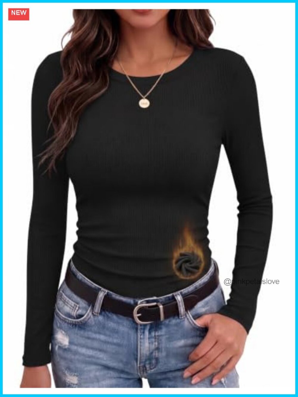 Women's Thermal Long Sleeve Crewneck T-Shirt Ribbed Slim Fit Base Layer